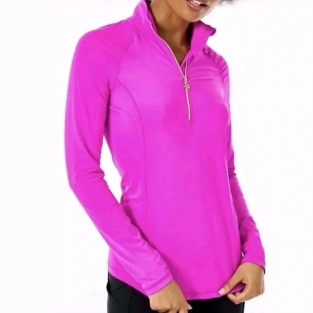 Lilly Pulitzer Hot Pink Quarter-Zip Long Sleeve Top - Picture 1 of 7